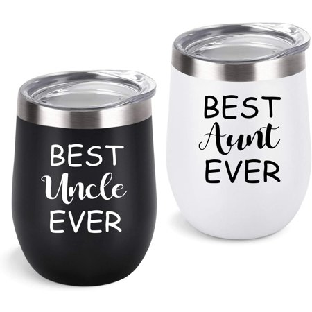 

Gingprous 12 oz Insulated Stainless Steel Tumbler Set with Lid and Straw Best Aunt and Uncle Ever Gift Set Black and White