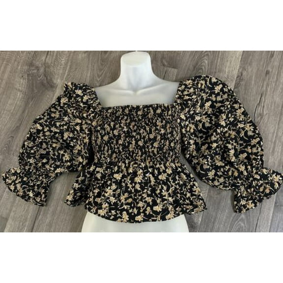 Lucy Paris Women's Smocked Top Black Floral XS B4HP $78