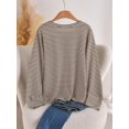 thumbnail image 2 of Women's Plus Size Striped Button Front Cardigan, Round Neck Long Sleeve Loose Fit Top for Work, Office, Everyday & Casual Wear, 2 of 8