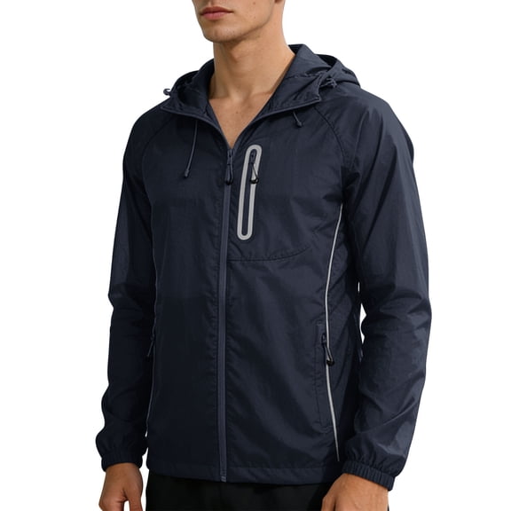 Men's Summer Jackets Sun Protection Trendy Comfortable Long Sleeve Solid Color Full-Zipper Elastic Cuffs Hoodies Light Shirts With Pockets Black L