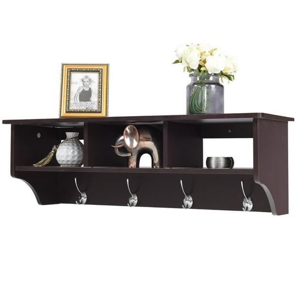 Costway Wall Mount Coat Rack Storage Shelf Cubby Organizer Hooks