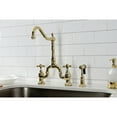 thumbnail image 3 of Kingston Brass KS7752AXBS English Country Two-Handle 3-Hole Deck Mount Bridge Kitchen Faucet with Brass Side Sprayer in Polished Brass, 3 of 7