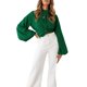 thumbnail image 3 of VISgogo Blusa Femenina, Tops Cortos Anudados de Manga Larga con Cuello Redondo de Color Sólido para Damas, Verde/Negro/Albaricoque, S/M/L/XL VISgogo  moda, 3 of 8