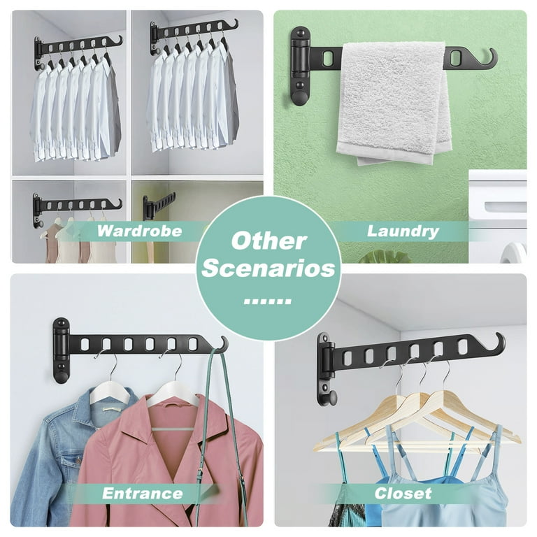 SKIKEN Wall Mounted Closet Hanger with Swing Arm Floding Laundry Hanging Rack Drying Clothes Holder Sturdy Hanging Space Saver for Closet Organizer Solid Aluminum 1 Pack Black Walmart