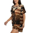 thumbnail image 3 of Womens Pajama Sets With Pocket, Deer American Flag Vintage Lounge Sets Short Sleeve Sleepwear PJ Sets for Women, 3 of 6