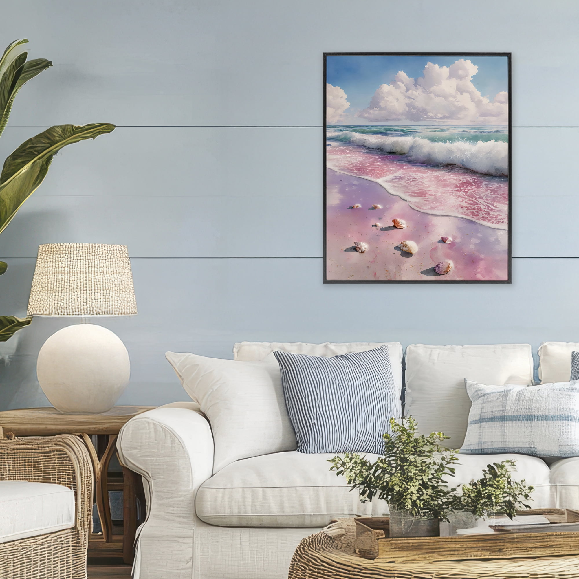 Stupell Industries Pink Sands with Scattered Shells Black Framed Giclee Art, design by Franklyn Gregory