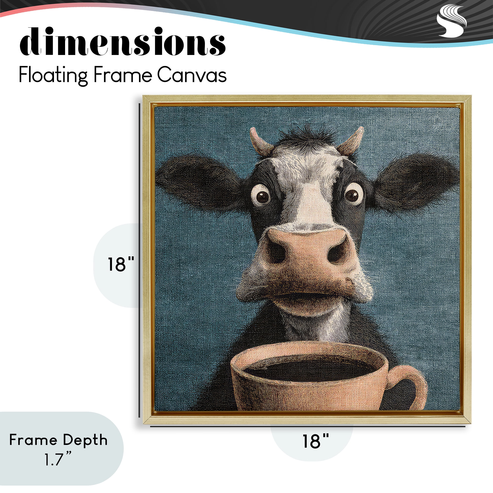 Stupell Industries Grumpy Cow & Coffee Gold Framed Floater Canvas Wall Art, design by The Wands Want