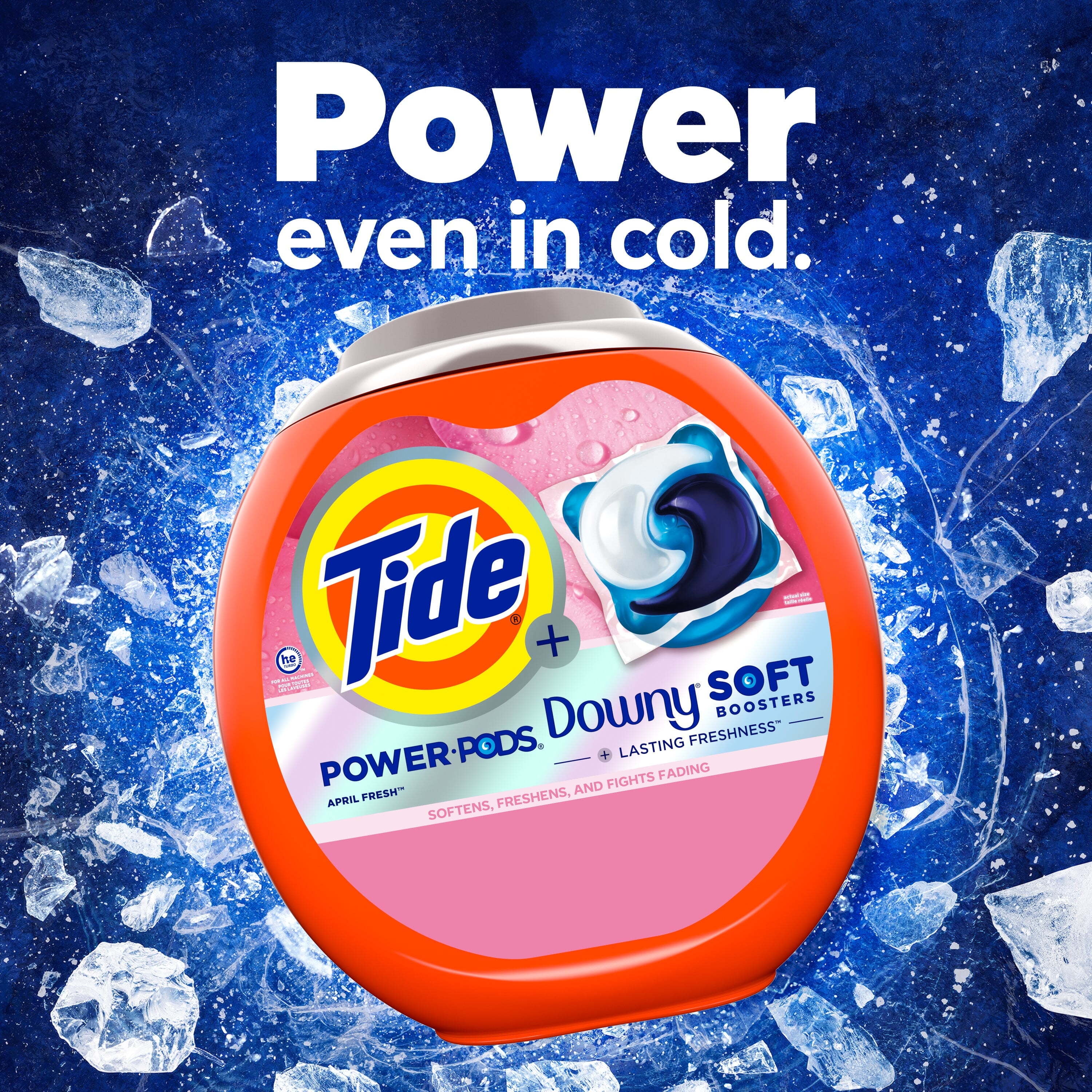 Tide Power PODS with Downy Soft Boosters Laundry Detergent Pacs, April Fresh Scent, 25 Count