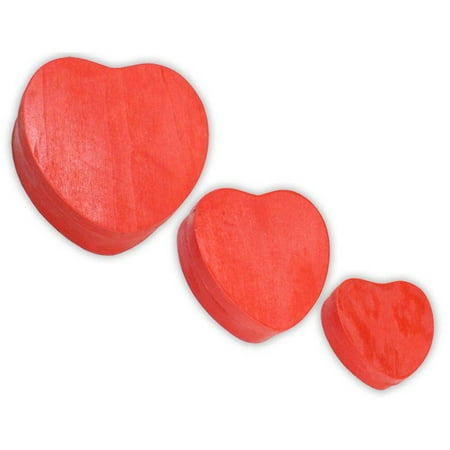 BIN BUDDY Heart-Shaped Wooden Boxes | Set of 3 | Red Stained | Sizes: 3.5" (8.9 cm) - 5" (12.7 cm) | Perfect for Gifts, Display