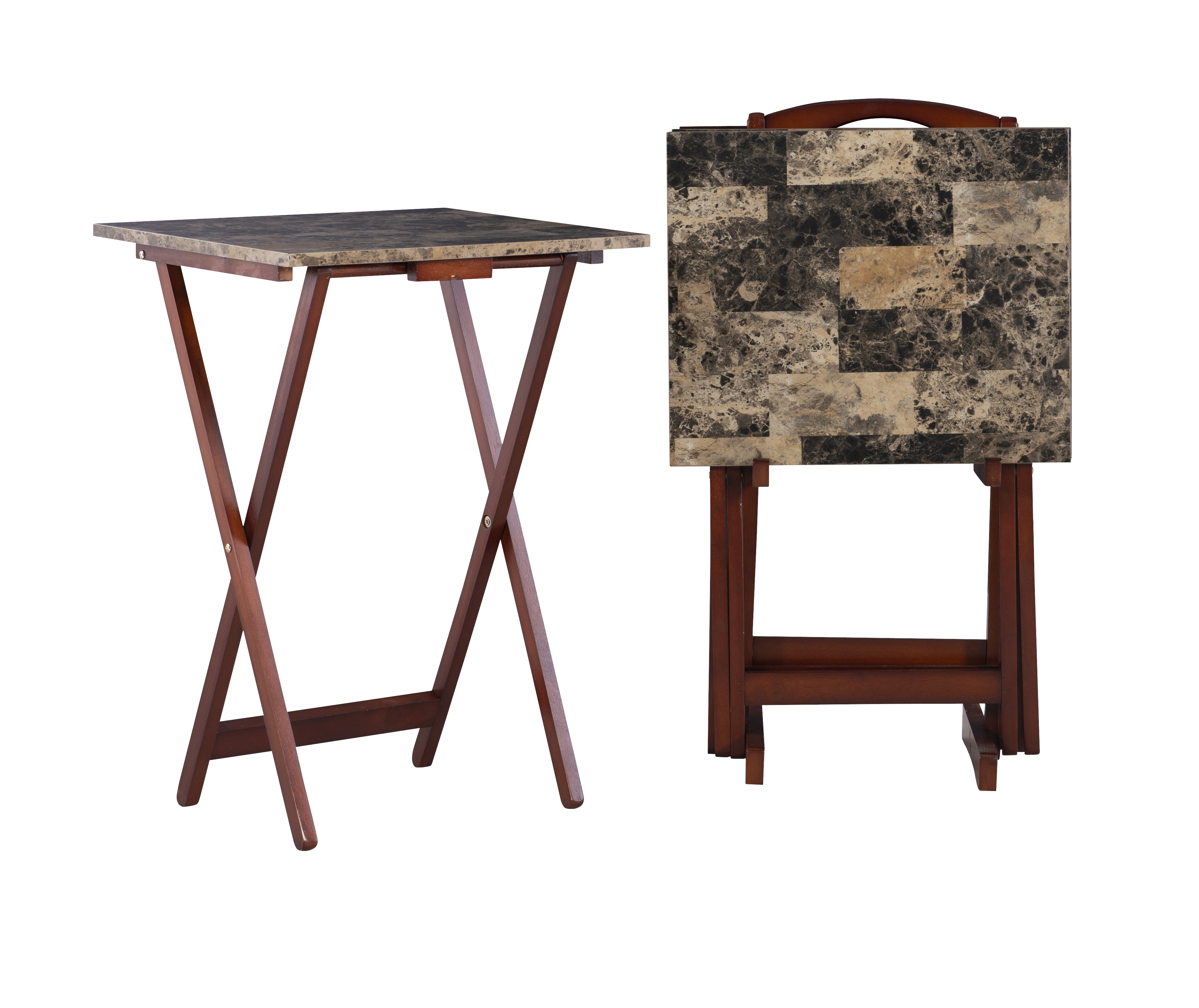 Linon Tray Table Set Faux Marble -Brown - image 2 of 5