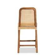 bali & pari Caspia Rattan and Mahogany wood Mid-Century Counter Stool, Natural Brown