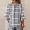 thumbnail image 7 of ZCNKMX Shirts for Women Crew Neck Plaid Grid Print 3/4 Sleeve Blouse, Tie Front Ruffle Hem Loose Relaxed Breathable Farmhouse Casual Outfits for Spring Summer Daily Country Style Tops Gray XXL, 7 of 7