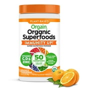 Immune Support, Orgain Organic Superfoods + Immunity Up! Powder, Vegan, Includes Zinc, Apple Cider Vinegar, Vitamin C, D, 1b Probiotics, and Ashwagandha, NonGMO, Plant Based, 9.9 oz, Orange Tangerine