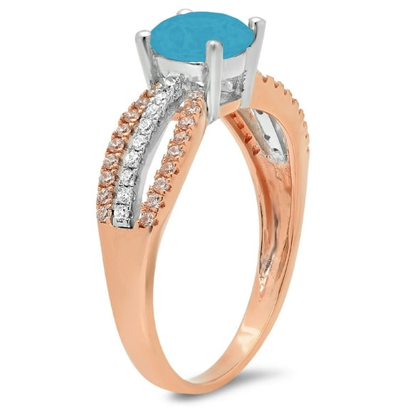 1.27 ct Round Cut Simulated Turquoise Solitaire with Accents Engagement Ring for Women in 18K White/Rose Gold