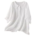 thumbnail image 1 of Hauts d'Été pour Femmes Style Ethnique Uni Chemise en Lin à Manches Mi-Longues Blanche S, 1 of 5