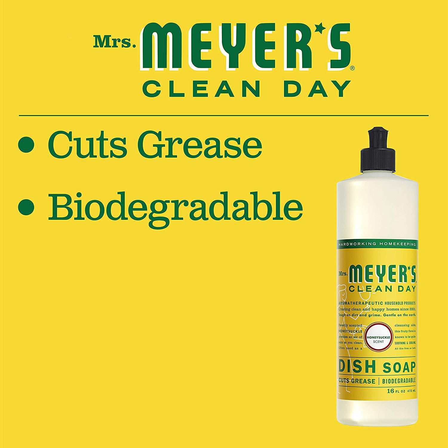 Mrs. Meyer's Clean Day Dish Soap, Dishwashing Liquid, 473ml, Honeysuckle