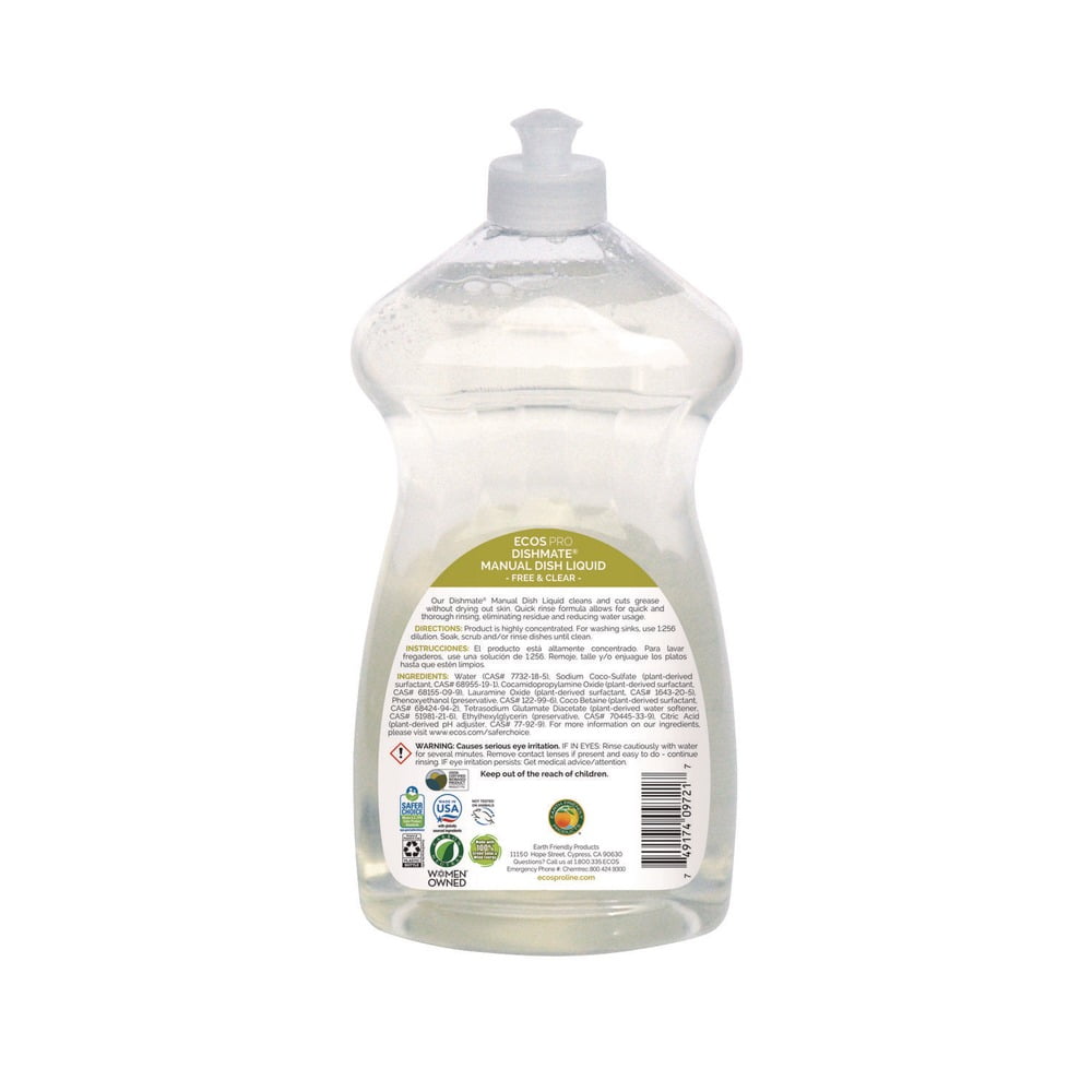 25 oz Dishmate Manual Dish Liquid Squeeze Bottle - Free and Clear (6/Carton)