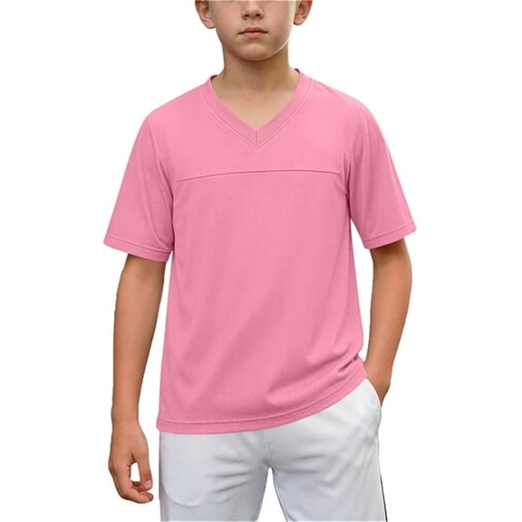 Guluxicc Basic Athletic T Shirts for Kids Boys Mesh Grid Summer Quick Dry Breathable Tee V Neck Tops