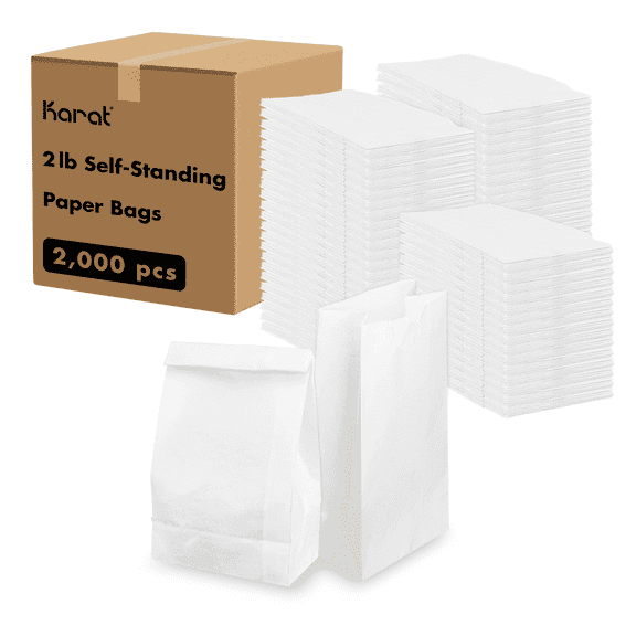 Karat White Paper Bags, 2 lb, 2,000 ct – White Paper Grocery Sacks for Deli, Bakery, and Gifts