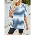 thumbnail image 5 of Womens Oversized Striped T Shirts Loose Fit Crewneck Short Sleeve Tops Summer Casual Blouse Y2K 2025 Basic Tee Blue S, 5 of 7