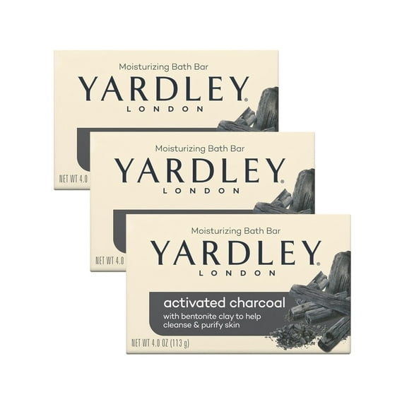 Yardley Activated Charcoal with Bentonite Clay Moisturizing Bar Soap Naturally Cleanse and Purify Skin for Men Women's Home Travel Cleansing Daily Bath Soap 4 Ounce (Pack of 3)