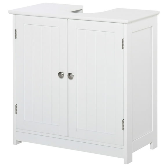 Bathroom Vanity Under Sink Cabinet - White Storage Organizer with Adjustable Shelf & U-Shape Cut-Out - Space Saving Bathroom Cabinet