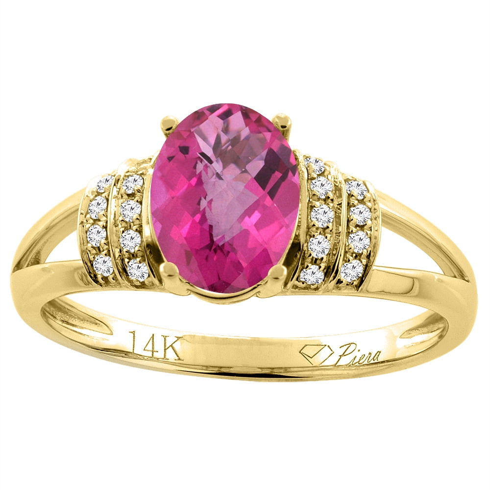 14K Yellow Gold Natural Pink Sapphire Ring Oval 8x6 mm Diamond Accents, size 6 by Gabriella Gold
