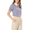 thumbnail image 5 of Allegra K Women's Contrast Peter Pan Collar Puff Short Sleeve Pleated Blosue, 5 of 6