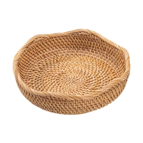 Storage Basket Bowl Round Rattan Serving Basket Tray Fruit Snacks Candy Organizer Bowl for Keys Wallet Cell Phone Home Decor