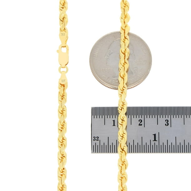 Nuragold 10k Real Yellow Gold 4mm Rope Chain Diamond Cut