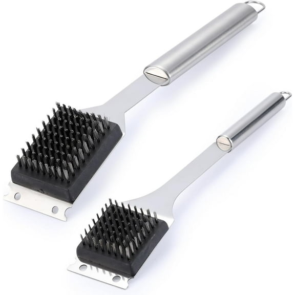 Rongsi 2 Pack Grill Brush and Scraper, 16.5” & 14” Wire BBQ Grill Brush for Outdoor Grill, 304 Stainless Steel Cleaning Brush BBQ Grill Accessories, Safe Grill Cleaner