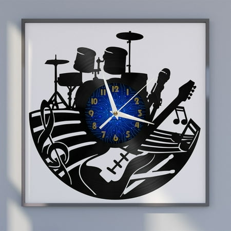 Guitar 2 12 Inch Vinyl Record Wall Clock - Silent, Creative, and Unique Clock for Living Room, Entryway, or Bedroom Decor - Perfect Gift Idea(12 inchs B without LED)