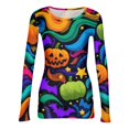 thumbnail image 5 of Halloween Tops for Women Trendy Long Sleeve Slim Funny Pumpkin Ghost Tunic Tops Holiday Fall Spring Crew Neck Ribbed Basic Tees Multicolor S, 5 of 7