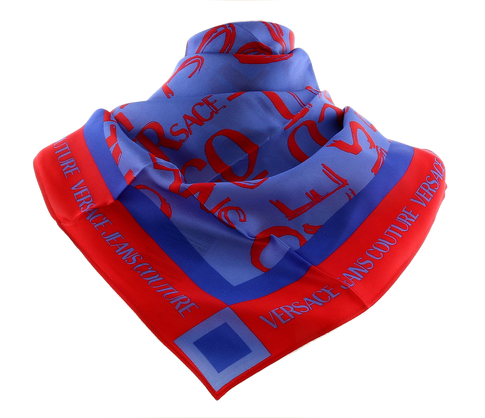 【関税&送料込】Versace Jeans Couture Silk Scarf Versace Jeans Couture Multicolor Chainlink Print Silk Scarf