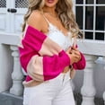 thumbnail image 5 of Tawop Women Cardigans Casual Autumn Loose Striped Printed Long Sleeve Cardigan Large Size Sweater Top Hot Pink M, 5 of 9