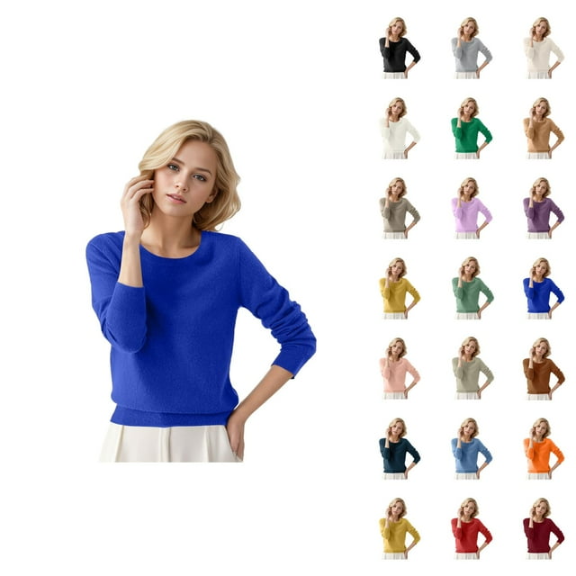 Chandail pour Femmes 2026 Automne Hiver Tendance à Manches Longues Col Ras du Cou Douillet Uni Tricoté Chandails Chandail Haut