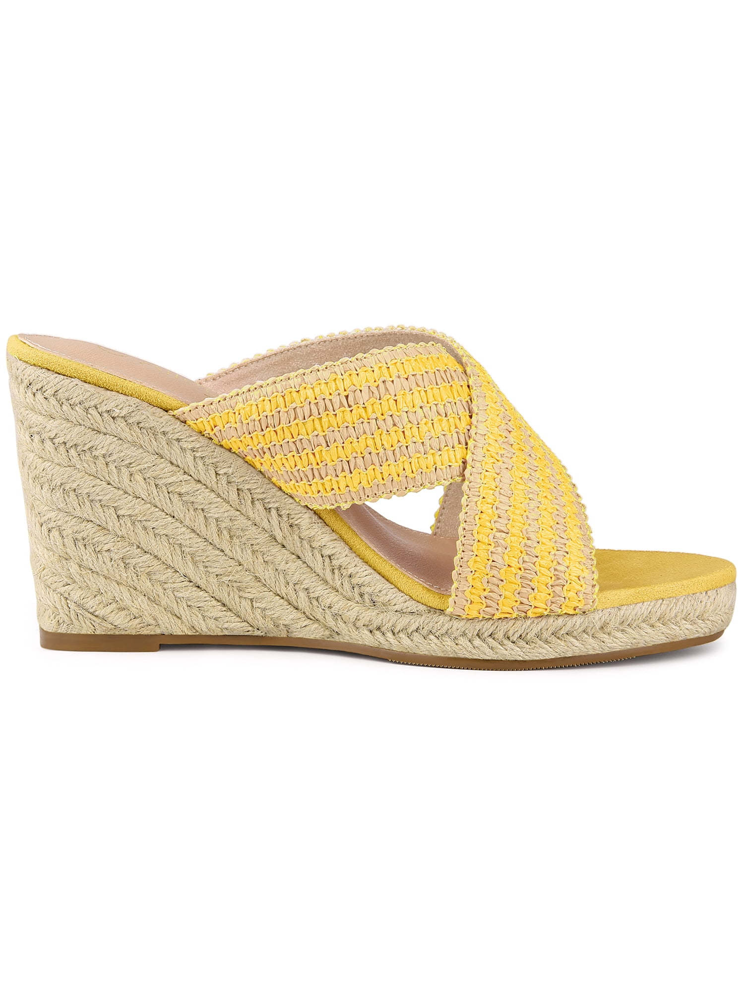 DARING DIVA Women's Crisscross Strap Platform Slides Wedge Sandals Yellow 7