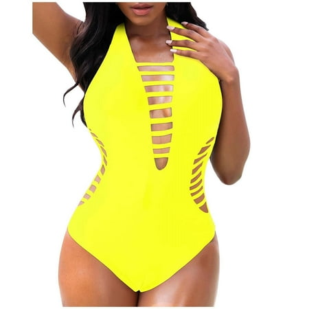 RUTAYY Swimwear Women s Chic Neck Swimsuit Color Straps Open Back Bikini Design Boho Swim Wear
