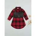 thumbnail image 3 of Kiapeise Little Girls Long Sleeve Red Plaid Flannel Shirt Dress PU Leather Camisole Casual Daily Outfit, 3 of 9