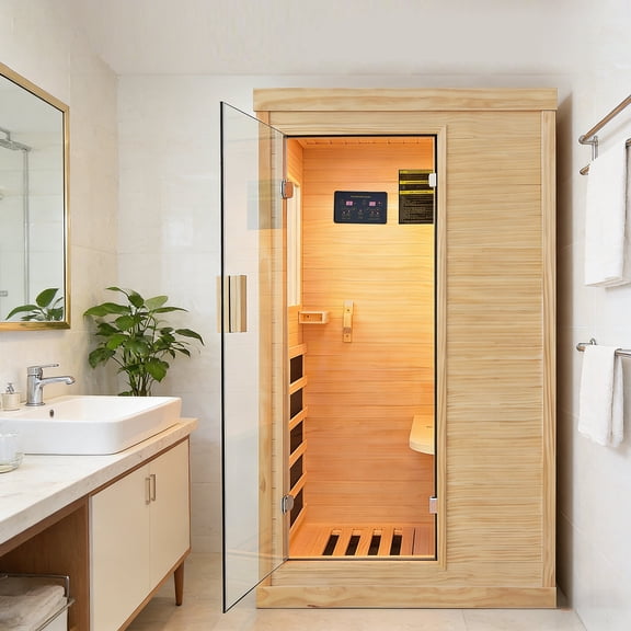 HOSAUNA Infrared Home Sauna Room,1 person  Wooden Indoor Sauna ，1200W  Heaters