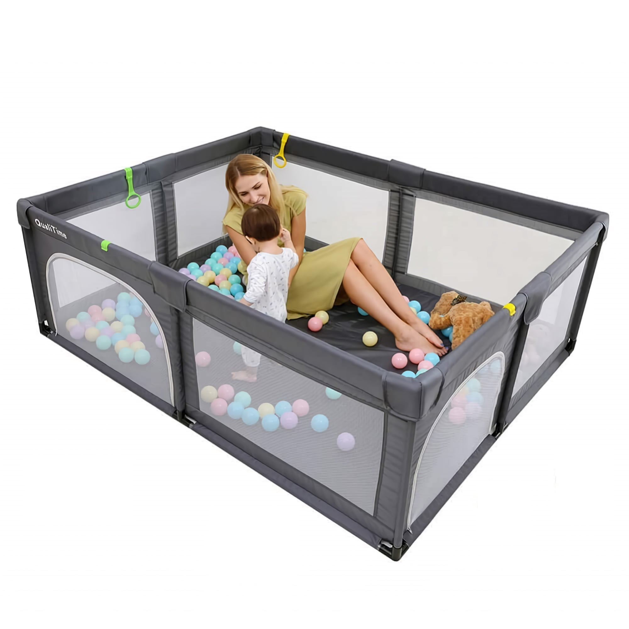 TOYTEXX Baby Playpen 200 X 180 Cm Extra Large Playard With 4 Suction Cup Bases Breathable Mesh 2 Pull Rings Storage Bag for Babies Toddlers