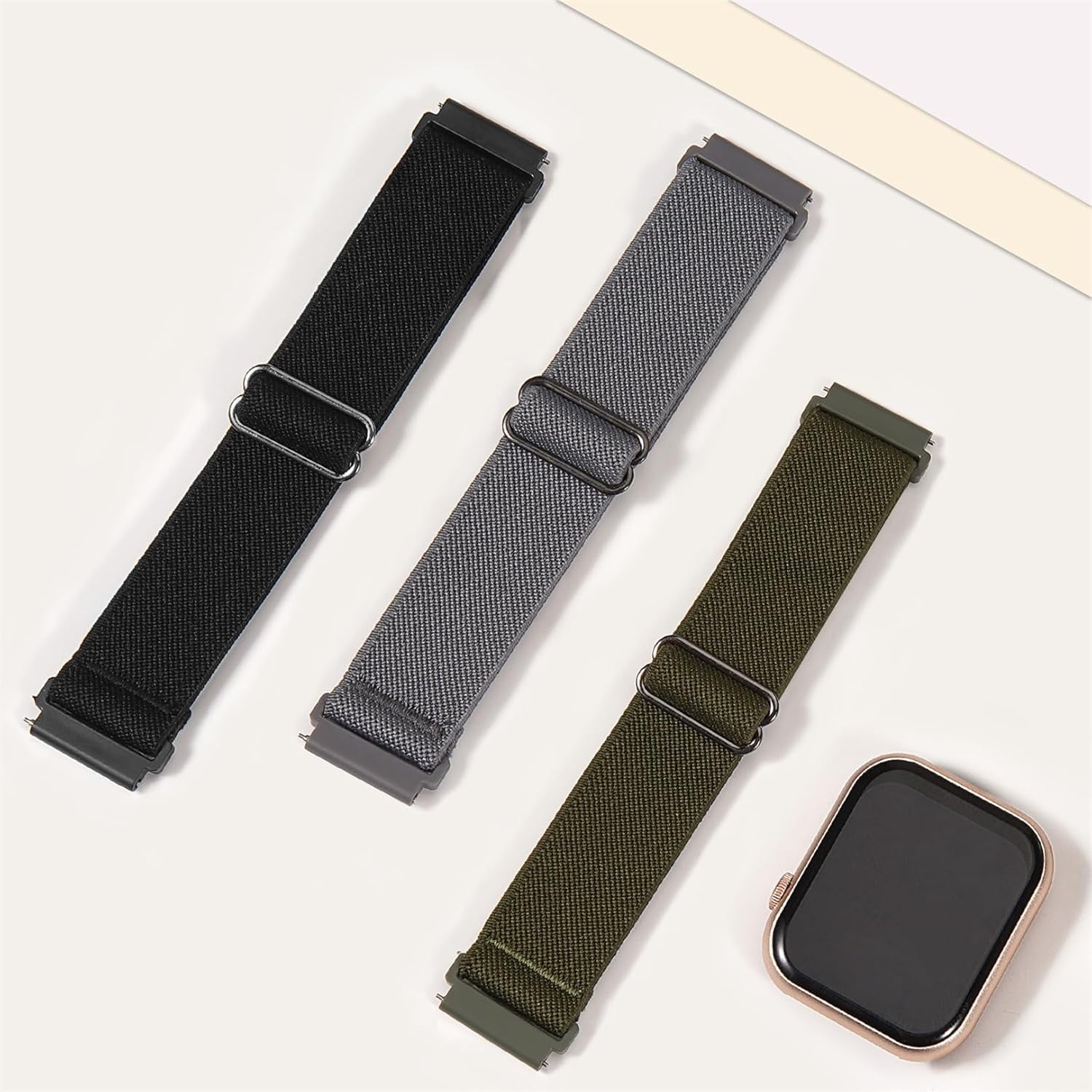 CRKMGS-3 Pack Stretchy Nylon Watch Bands Compatible with Tozo S5/S3/S6 Smartwatch,Sport Loop Elastic Fabric Breathable Adjustable Quick Release Strap for CMF Watch 3 Pro/Pro/Pro 2 Women Men