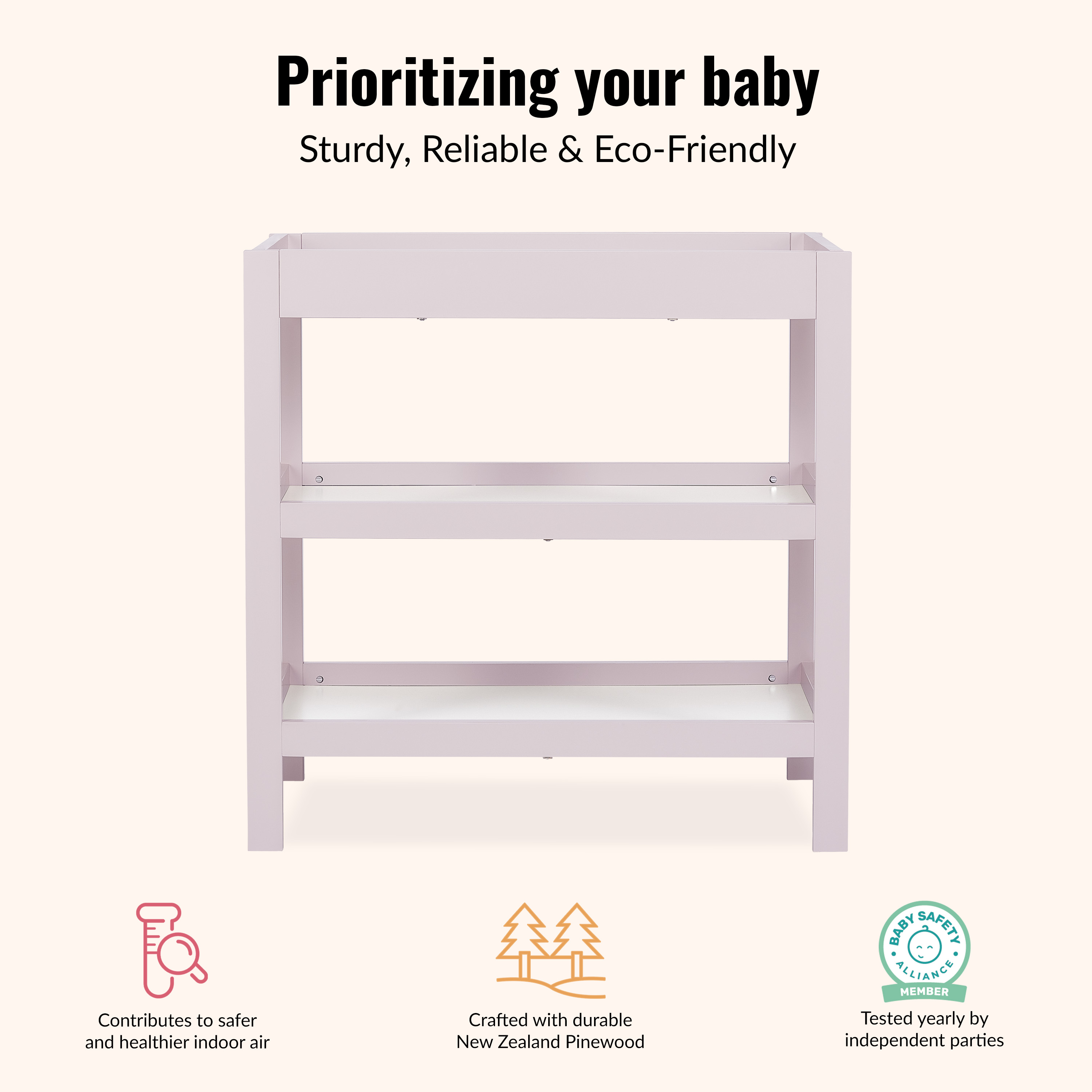 Dream On Me Ridgefield Changing Table, 34" L x 20" W x 30" H, New Zealand Pinewood, Blush Pink