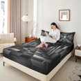 thumbnail image 3 of Castle Fairy Futuristic Cubes Tunnel Queen Sheets 4 Pieces,Geometric Block Queen Sheet Sets,Black Gray,1 Flat Sheet, 1 Fitted Sheet and 2 Pillowcases, 3 of 7