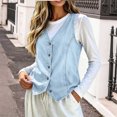 thumbnail image 7 of Women's Solid Denim Vest, V‑Neck Button‑Front Sleeveless Waistcoat with Pockets for Spring Winter Casual Layering Home Travel Light Blue L(L), 7 of 7