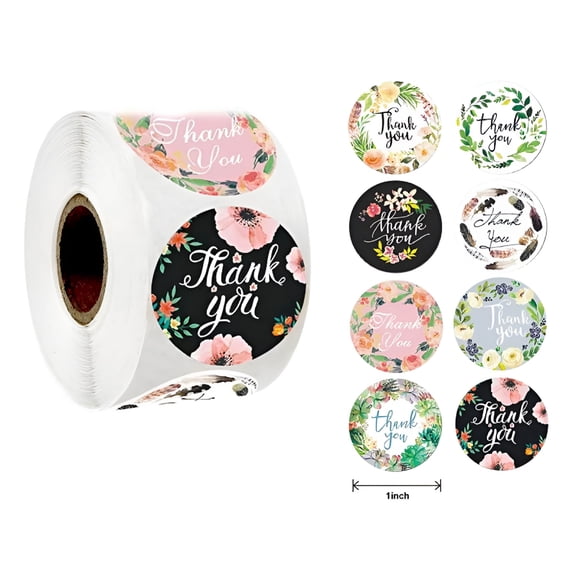CCOCC 500PCS Flower Thank You Labels Stickers,1inch Floral Labels Roll for Small Business,Birthday Party Wedding Greeting Cards,Flower Bouquets,Packaging Bags,Box,Wrap Gifts,Mailer Seal Sticker 1Roll