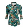 thumbnail image 2 of Uorisanigo Classic Butterfly Women's Golf Shirt Size XL Versatile Moisture Wicking Casual Tennis Activewear Comfortable Breathable 3/4 Sleeve Athletic Tops with Zip Up Collar for Women, 2 of 7