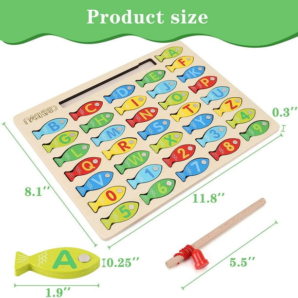 Magnetic Wooden Fishing Game Toys for Toddlers, Alphabet Fish Catch  Counting Game Puzzle with Numbers and Letters, Preschool Learning ABC and  Math