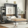 thumbnail image 3 of Harper & Bright Designs Full Size Murphy Bed Wall Bed with Shelves, Drawers and Led Lights, Space-Saving Murphy Bed Cabinet for Guest Room Home Office, Gray, 3 of 18