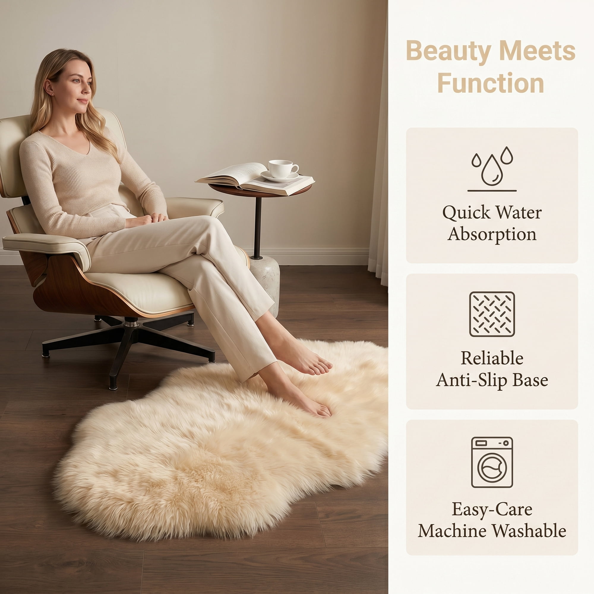 Unique Bargains Ultra Fluffy Bedroom Non Slip Fuzzy Shaggy Area Rug 35" x 24" Beige Yellow
